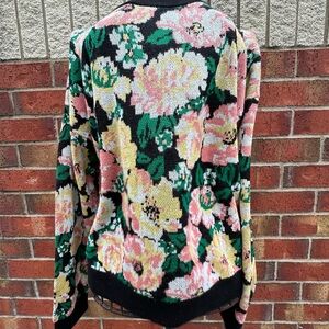 Nordstrom Floral Knit Sweater - Black Multi Color Floral Cottagecore Elegant XL